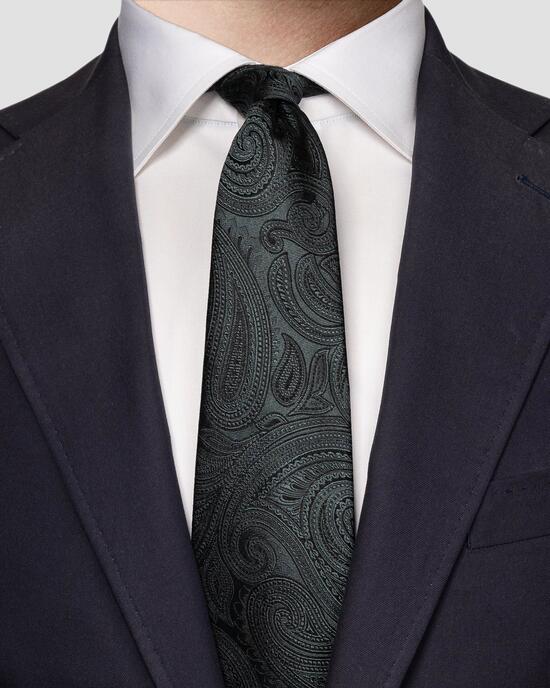 Dunkelgrne Krawatte mit Paisley-Muster aus gewebter Seide