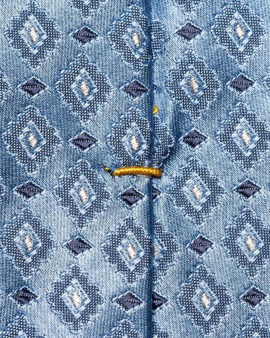 Hellblaue Krawatte mit Medaillonmuster aus gewebter Seide