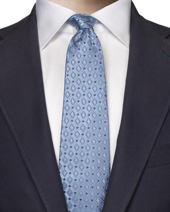 Hellblaue Krawatte mit Medaillonmuster aus gewebter Seide