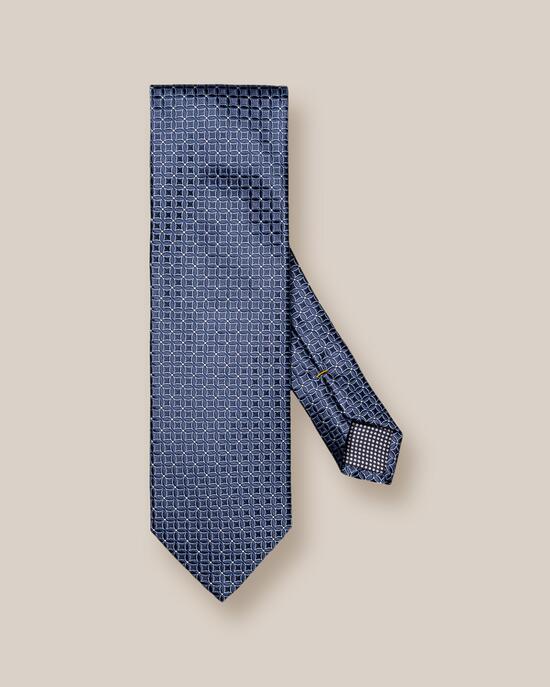 Dunkelblaue Seidenkrawatte mit geometrischem Muster