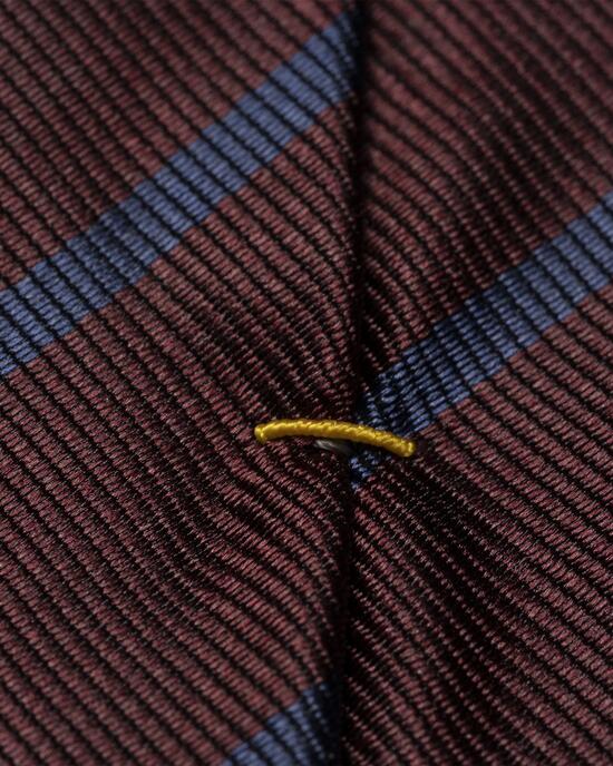 Burgunderrote Regimentskrawatte aus Seide mit Streifen