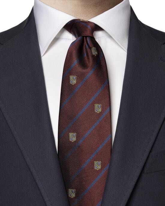 Burgunderrote Regimentskrawatte aus Seide mit Streifen