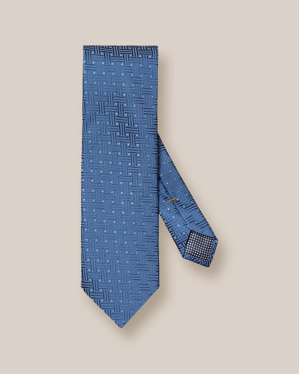 Mittelblaue Seidenkrawatte mit Punktmuster &ndash; Korbgeflechtmuster