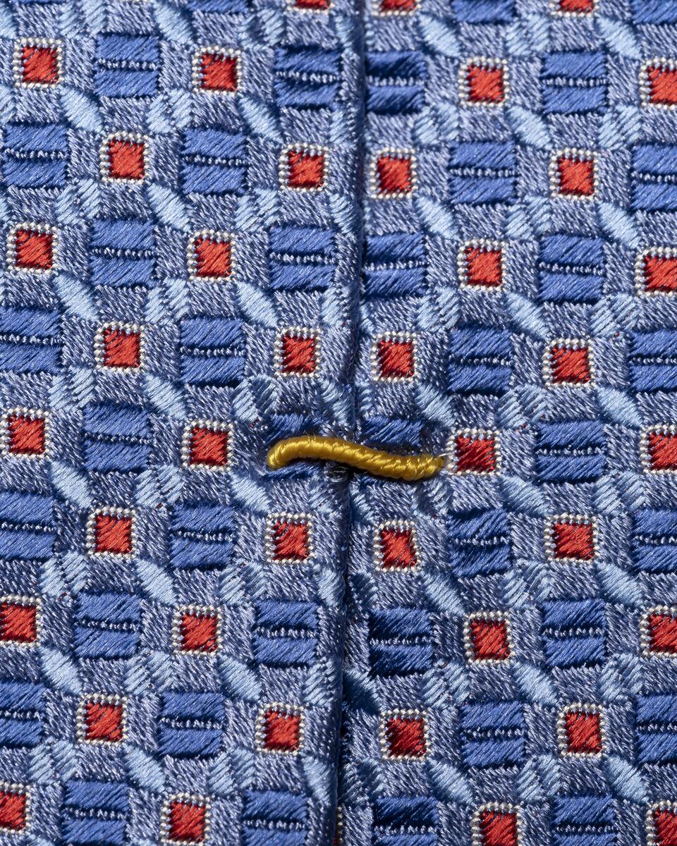 Mittelblaue Seidenkrawatte mit geometrischem Muster